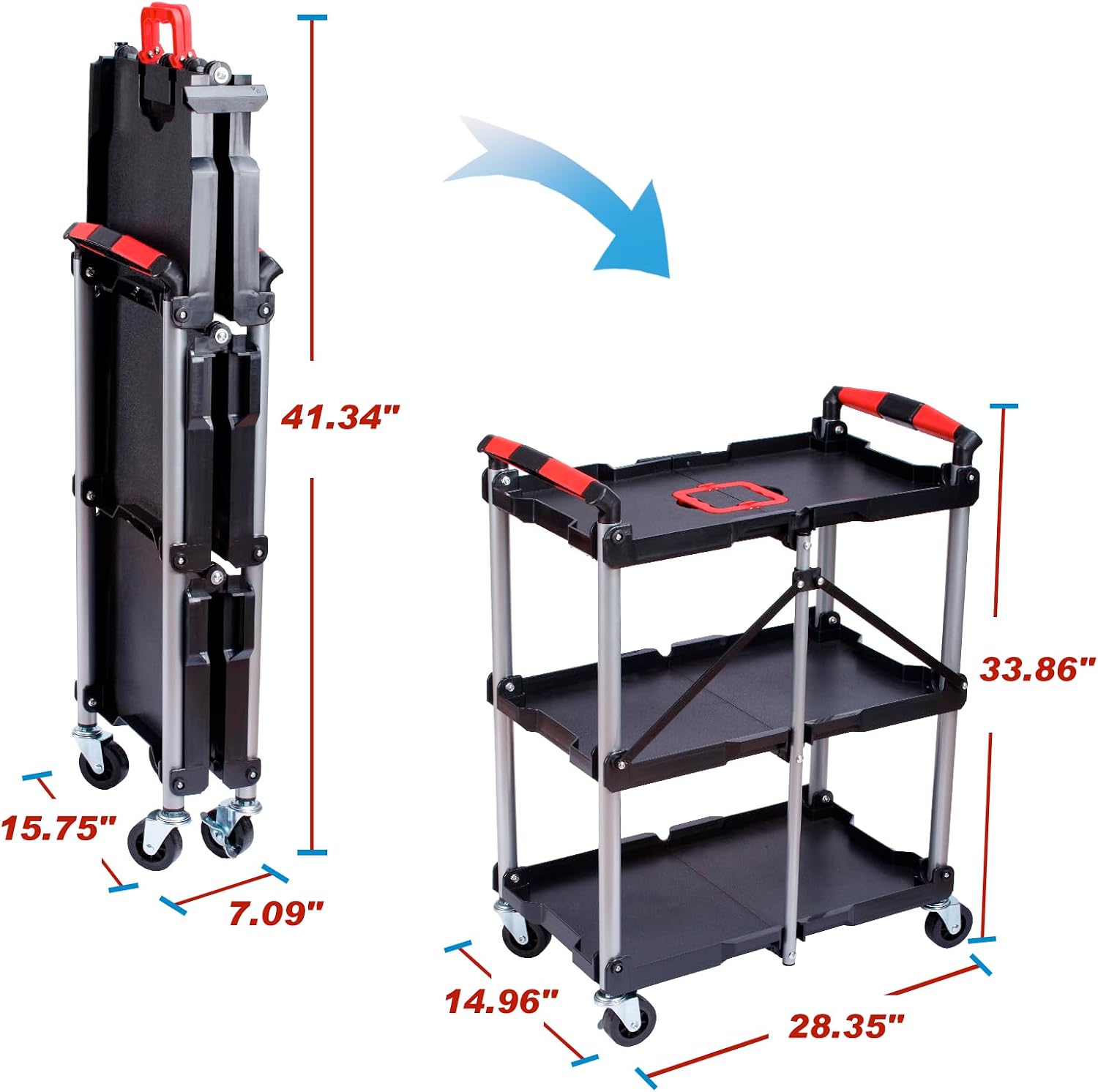 3단 접이식 이동식 유틸리티 서비스 카트 330LBS  - Tools Trolley For Workshop 리뷰 및 가격